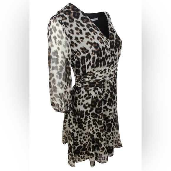 BNWT DIANE VON FURSTENBERG 100% SILK SNOW CHEETAH PRINT A-LINE ABOVE KNEE DRESS - Picture 3 of 16
